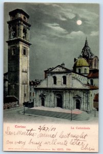 Turin Piedmont Italy Postcard The Cathedral at Night 1907 Antique Posted