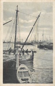 Navigation & sailing related vintage postcard Trieste harbor fishing vessel