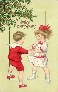 Tuck Postcard Christmas Children 531 Jolly Christmas Boy and Girl Hold Hands