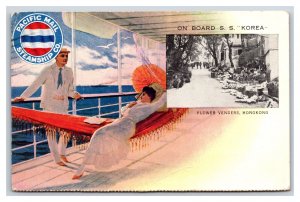 Pacific Mail On Board SS Korea Flower Vendors Hong Kong China 1908 Postcard V15