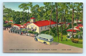 Postcard FL St Petersburg Lowe's Camp Grounds on City Bus Line Vintage Linen E22