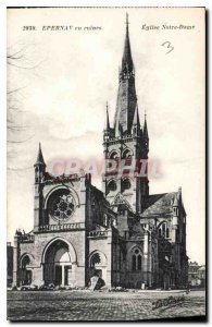 Old Postcard Epernay ruined Notre Dame Church