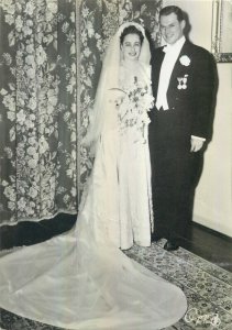 Norway royalty wedding princess Ragnhild & Erling Lorentzens 1953 photo postcard 