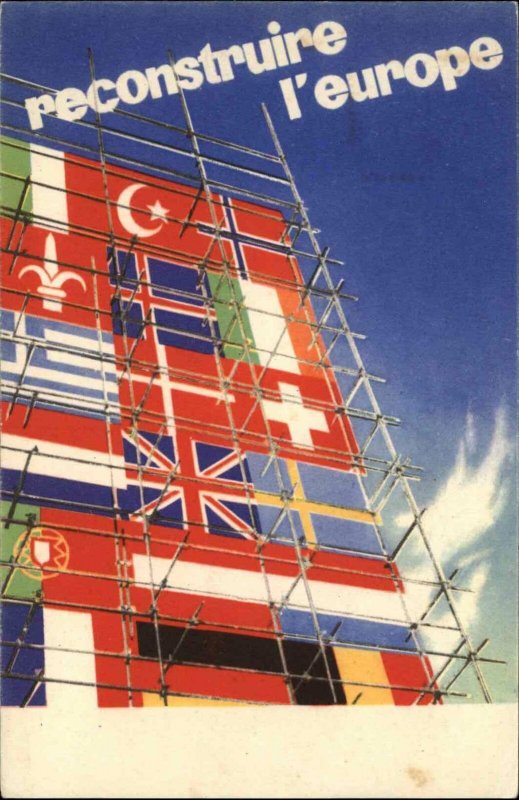 Post-WWII Reconstructing Europe Flags of Nations Marshall Plan Postcard 
