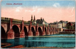 Koblenz Moselbrücke Germany Suspension Bridge Buildings Postcard