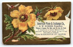 c1880 BOSTON MA AMERICAN PIANO & EXCHANGE CO DIAMONDS WATCHES TRADE CARD Z1452