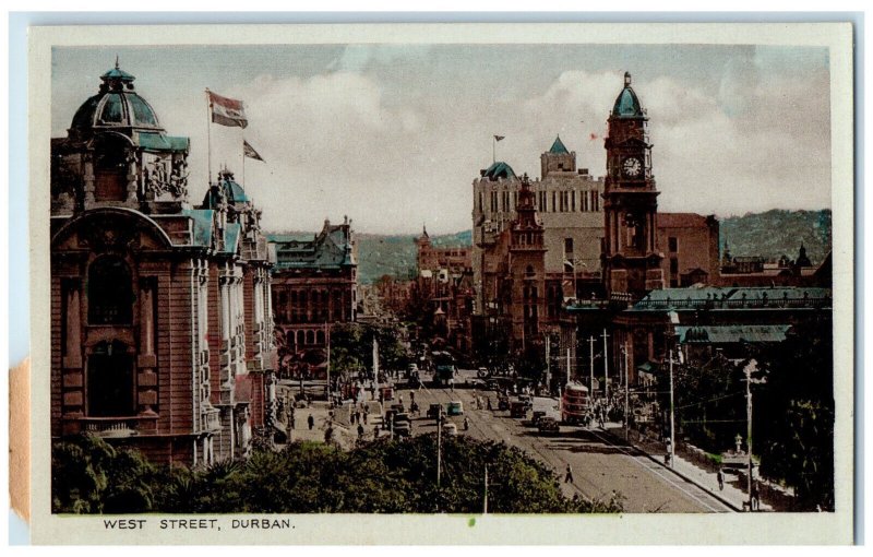 c1930's Scene at West Street Durban South Africa Vintage Unposted Postcard