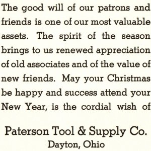 c1920s Dayton O Paterson Tool Christmas Greetings Card Sample Arthur Thompson 5A