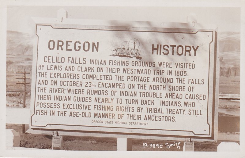 Oregon History Celilo Falls Indian Fishing Grounds Roadside Marker Real Photo