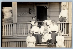 1911 Family Baby On House Porch South Superior Wisconsin WI RPPC Photo Postcard