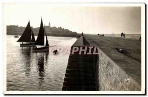 Old Postcard La Douce France Roscoff Promenade Mole Boat