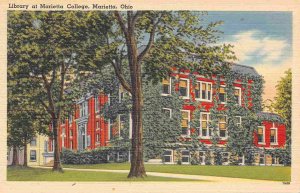 Library Marietta College Marietta Ohio 1940s linen postcard