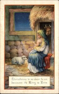 Whitney Nativity Christmas Mary with Christ Child Manger Cow Vintage Postcard
