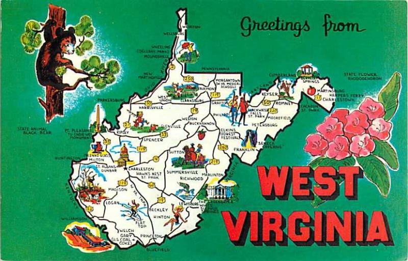 Green Greetings from West Virginia WV Map Card