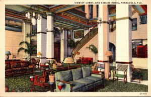 Florida Pensacola The San Carlos Hotel View Of The Lobby Curteich