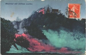 Germany Rheinfall mit Schloss Laufen Vintage Postcard 01.44