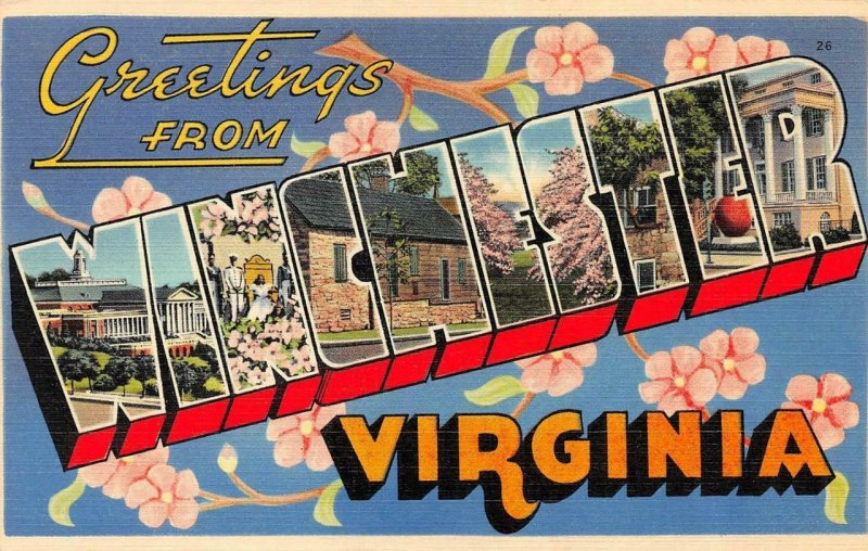 VA, Virginia   WINCHESTER LARGE LETTER    c1940's Tichnor Linen Postcard