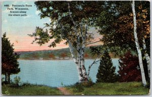 Peninsula State Park WI-Wisconsin, Scenes Along The Shore Path, Vintage Postcard