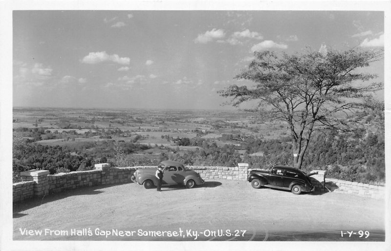 J49/ Somerset Kentucky RPPC Postcard c40s-50s Cline Hall's Gap Autos View 231