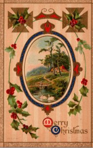 Christmas With Holly and Landscape Scene