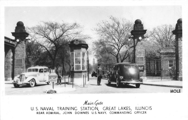 WWII US NAVAL Training Station Illinois 1940s RPPC Real Photo Postcard Main Gate