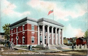 Tuck Postcard VA Charlottesville Post Office & Federal Building Buggy ~1910 S113