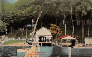 J53/ Indian Lake Michigan Postcard c1910 Indian Beach Cottages Boat House 299