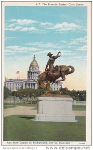 Colorado Denver The Broncho Buster Civic Center And State Capitol In Backgrou...