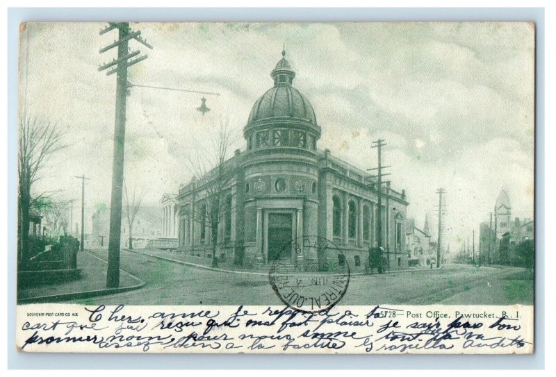 1908 Post Office Corner View Pawtucket Rhode Island RI Antique Postcard 