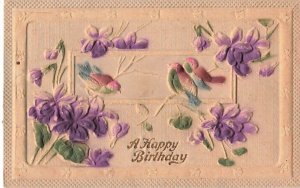 c1910 Songbirds Birds Airbrushed Embossed Boat Birthday Germany P448 