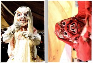 2~4X6 Postcards Tibet, WHITE & RED TIBETAN MASKED DANCERS Cham Dance Masks