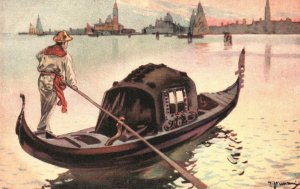 Vintage Postcard 1910s La Gondola Canal Waterfront Boating Venice Italy Artwork