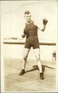 US Navy Boxer Boxing Pose Middle-Weight c1920 Real Photo Postcard BARRETT