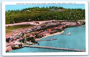 FORT WORTH, TX ~ Lake Worth ROLLER COASTER Casino Amusement Park 1930s Postcard