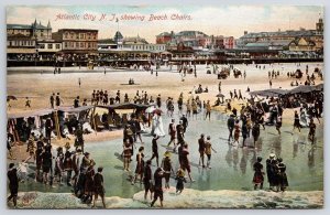 Atlantic City New Jersey Showing Beach Chairs Crowd Buildings Bathers Postcard