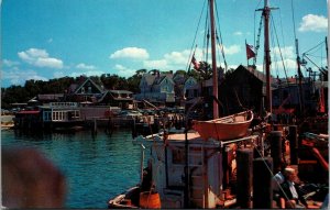 Vtg Cape Cod Massachusetts MA Fishing Boats at Woods Hole 1950s Postcard