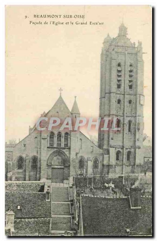 Old Postcard Beaumont sur Oise Facade of the Church and the Grand Staircase