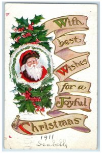 1911 Christmas Santa Claus Holly Berries Embossed Dillon Montana MT Postcard