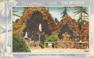Shrine of Our Lady of Lourdes Altadena CA Los Angeles Co c1940s Vintage Postcard