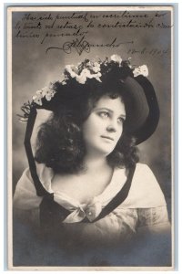 Pretty Woman Postcard RPPC Photo Floral Hat Mexico c1905 Posted Antique