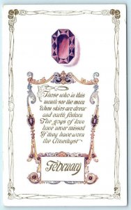 FEBRUARY ~ Birth Month AMETHYST Verse Poem c1910s Jewel Postcard