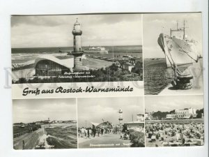 464336 GERMANY Gruss aus Rostock Warnemunde lighthouse ship Old postcard