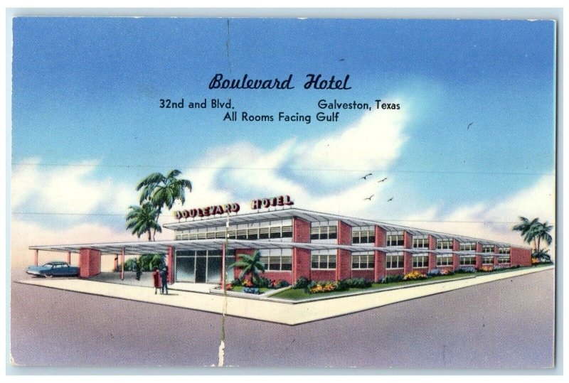 c1960's Boulevard Hotel Building Car Street View Galveston Texas TX Postcard