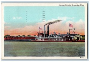 1956 Municipal Docks Steamship Scene Greenville Mississippi MS Posted Postcard 
