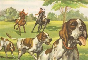 Hunting scene. Horsemen and dogs  Old vintqage Spanish artist drawn PC