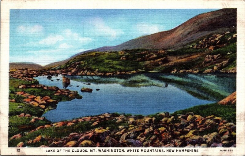 Lake Clouds Mt Washington White Mountains New Hampshire NH Linen Postcard AMC 