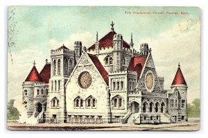 Postcard First Presbyterian Church Parsons Kans. Kansas c1908