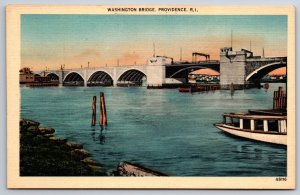 Providence Rhode Island~Washington Bridge Over Seekonk River~Vtg Linen Postcard