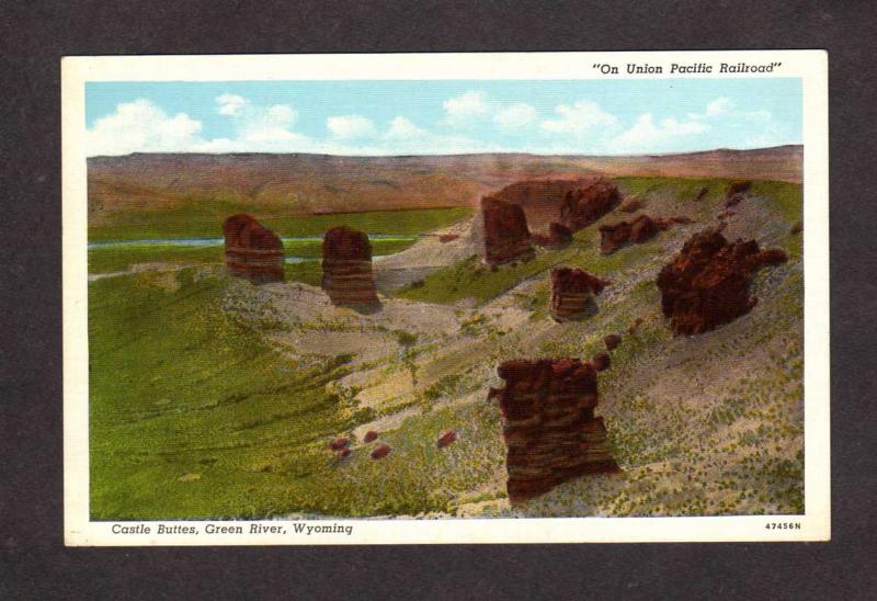 WY Castle Buttes, Green River Wyoming Postcard, On Union Pacific Railroad