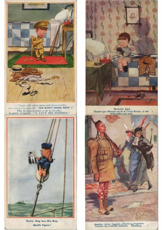 GILSON ARTIST SIGNED CHILDREN HUMOR COMIC 63 Vintage Postcards Pre-1940 (L3225)
